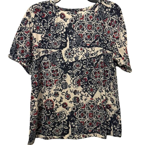 Cato Patchwork Top Shirt Braid Trim Cream Blue Large - Picture 5 of 10